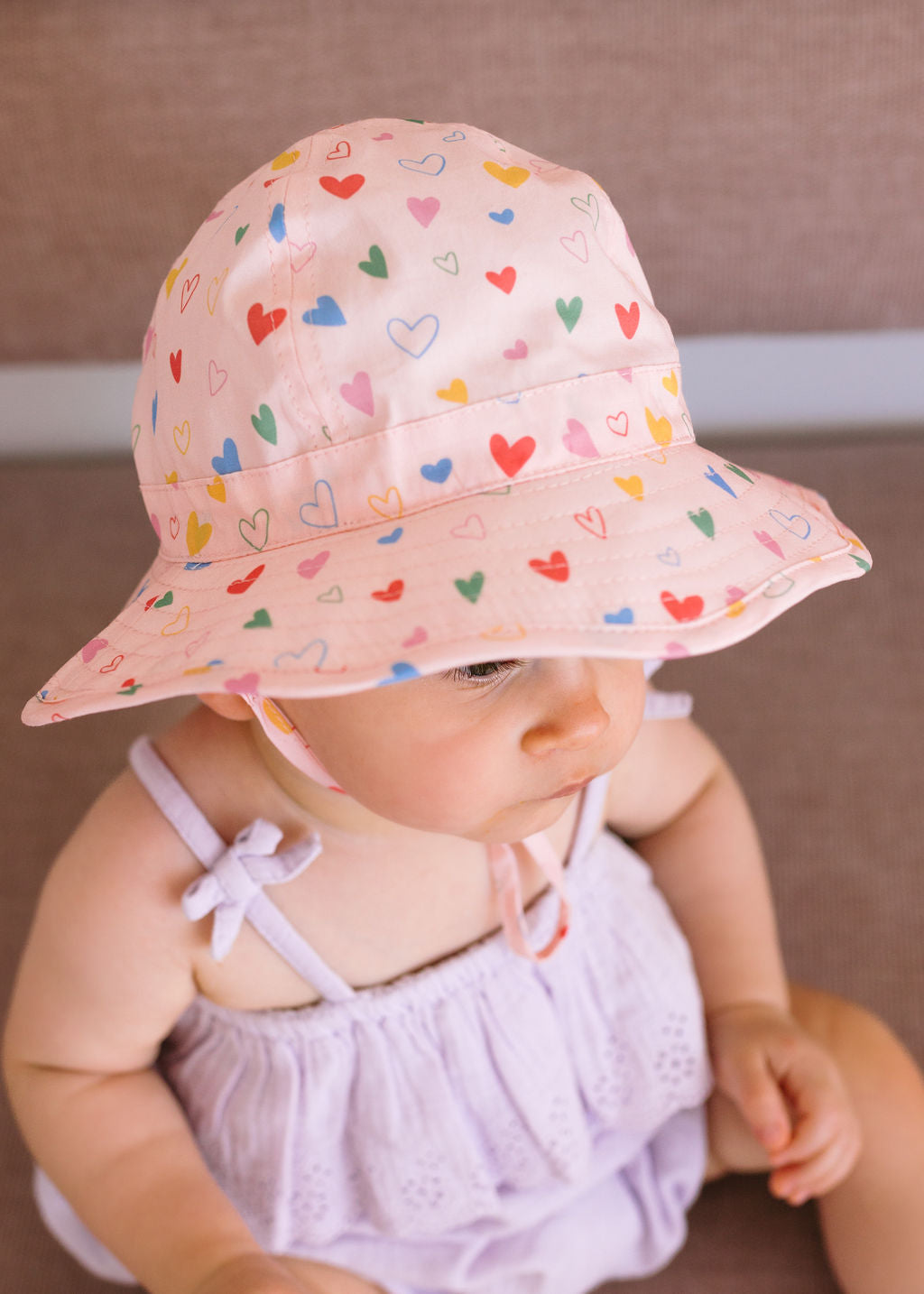 Acorn BABY | Floating Hearts Wide Brim Infant Hat Pink