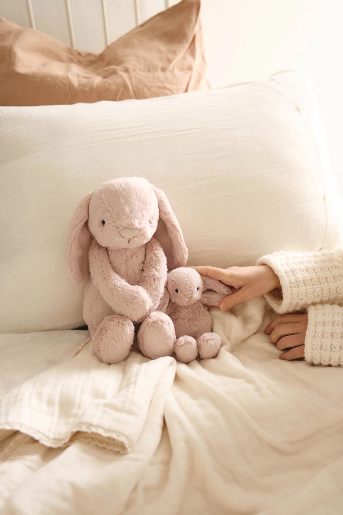Jamie Kay Snuggle Bunnies - Frankie the Bunny - Blush 30cm — styled lifestyle shot