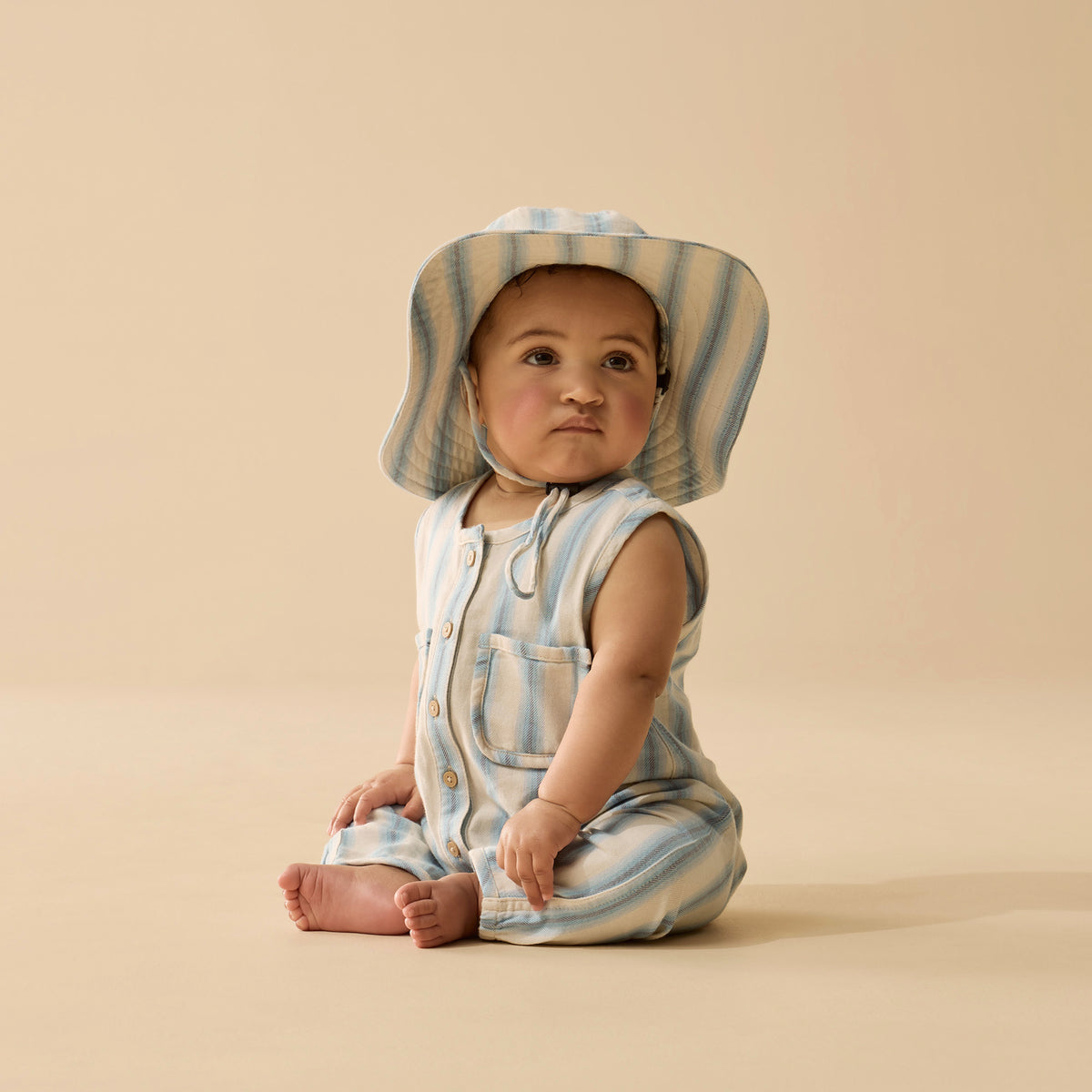 Wilson and Frenchy Deep Blue Stripe Organic Sun Hat - baby wearing hat
