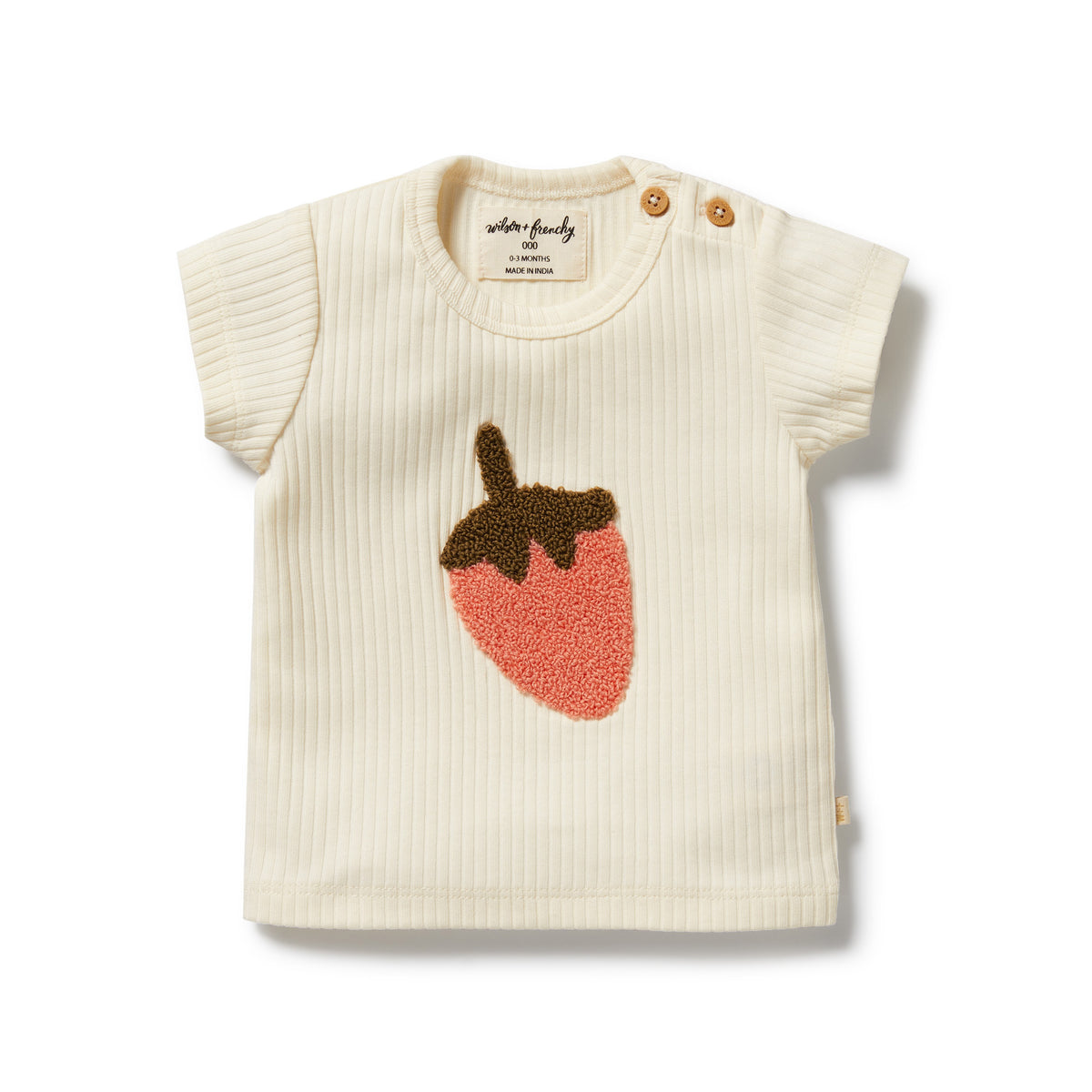 Wilson and Frenchy Strawberry Kisses Embroidered Organic Tee - product flatlay