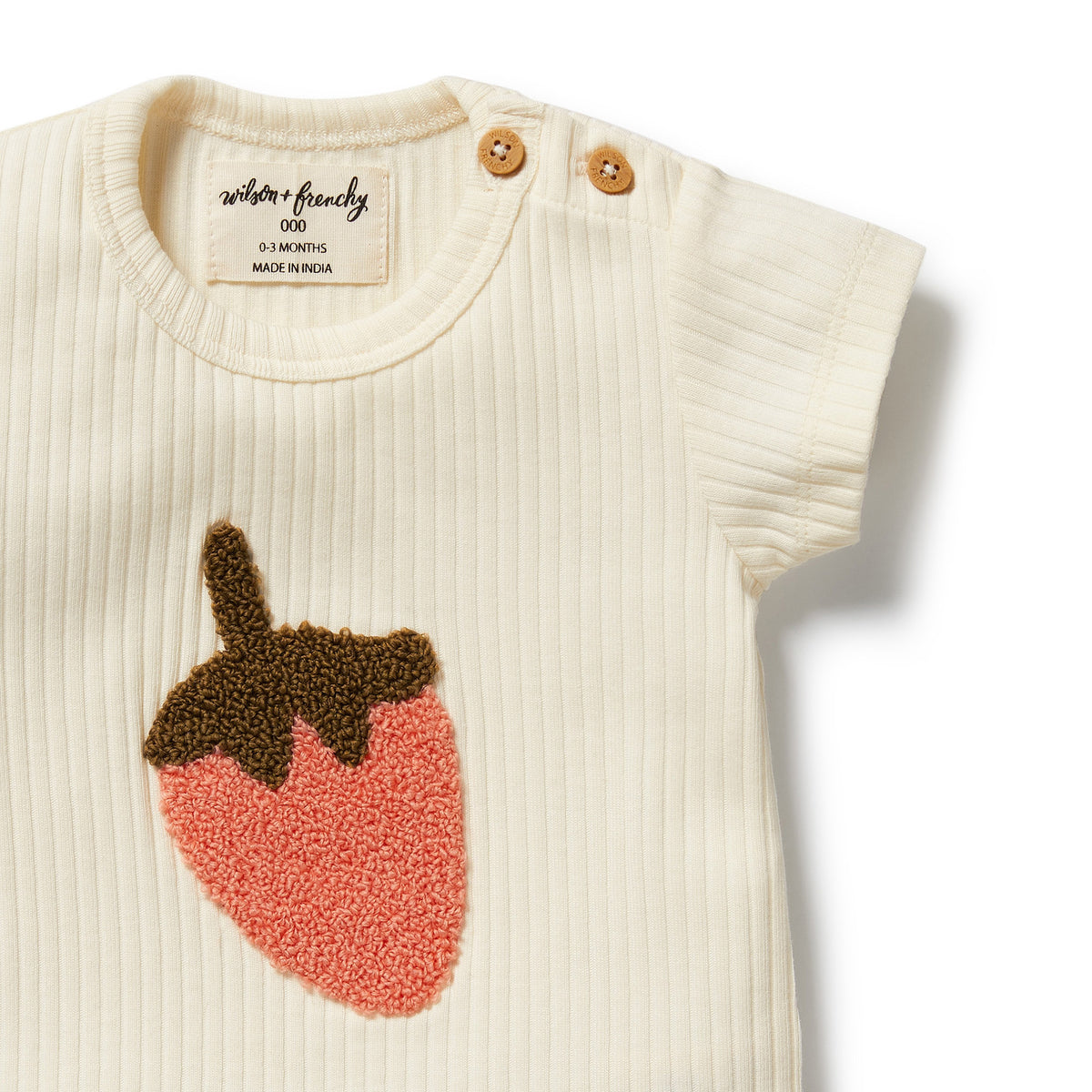 Wilson and Frenchy Strawberry Kisses Embroidered Organic Tee - embroidery detail