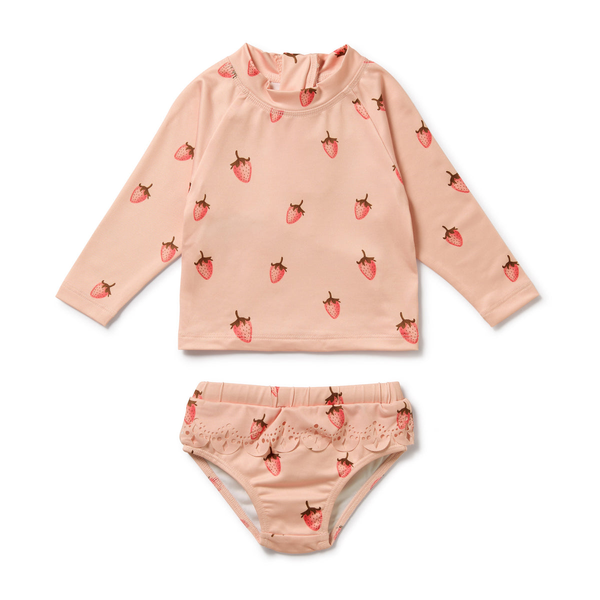 Wilson and Frenchy Strawberry Kisses Cutwork Rashie Swimset - product flatlay