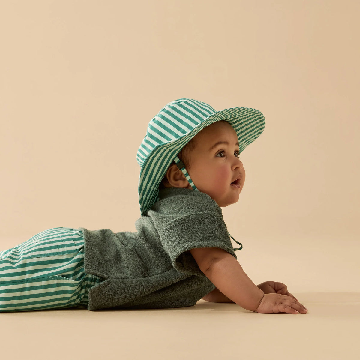 Wilson and Frenchy Green Bean Stripe Sun Hat - baby wearing hat