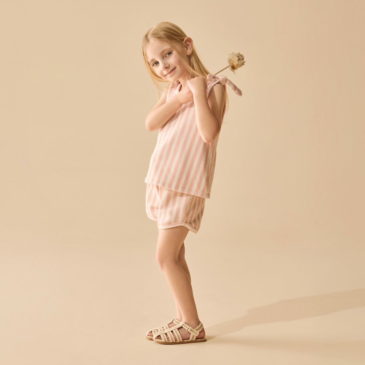 Wilson and Frenchy Strawberry Wave Organic Terry Tie Short - baby wearing shorts