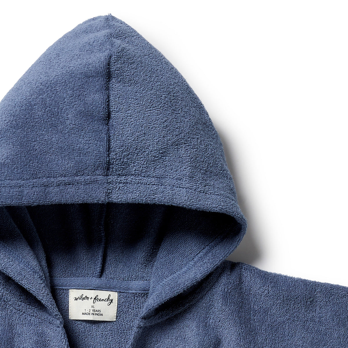 Wilson and Frenchy Deep Blue Organic Terry Hooded Poncho - hood detail