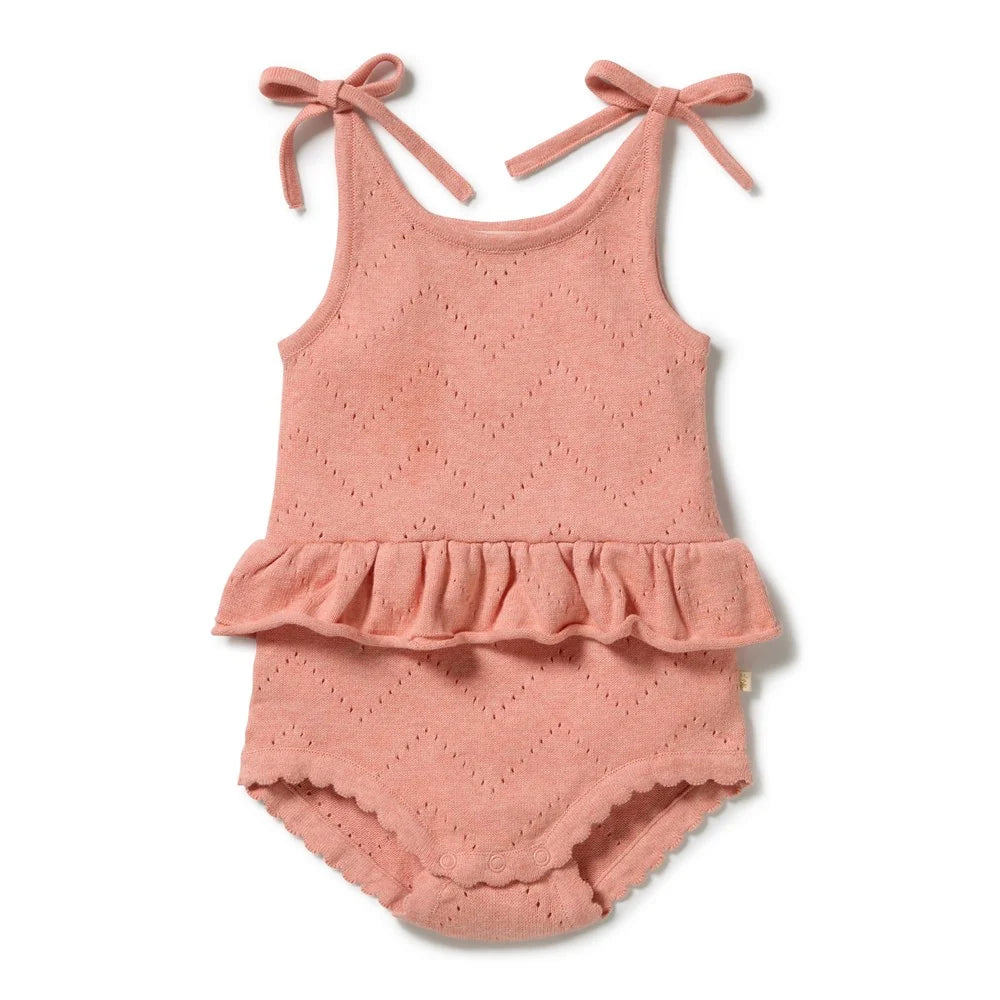 Wilson & Frenchy Petal Pink knitted pointelle playsuit