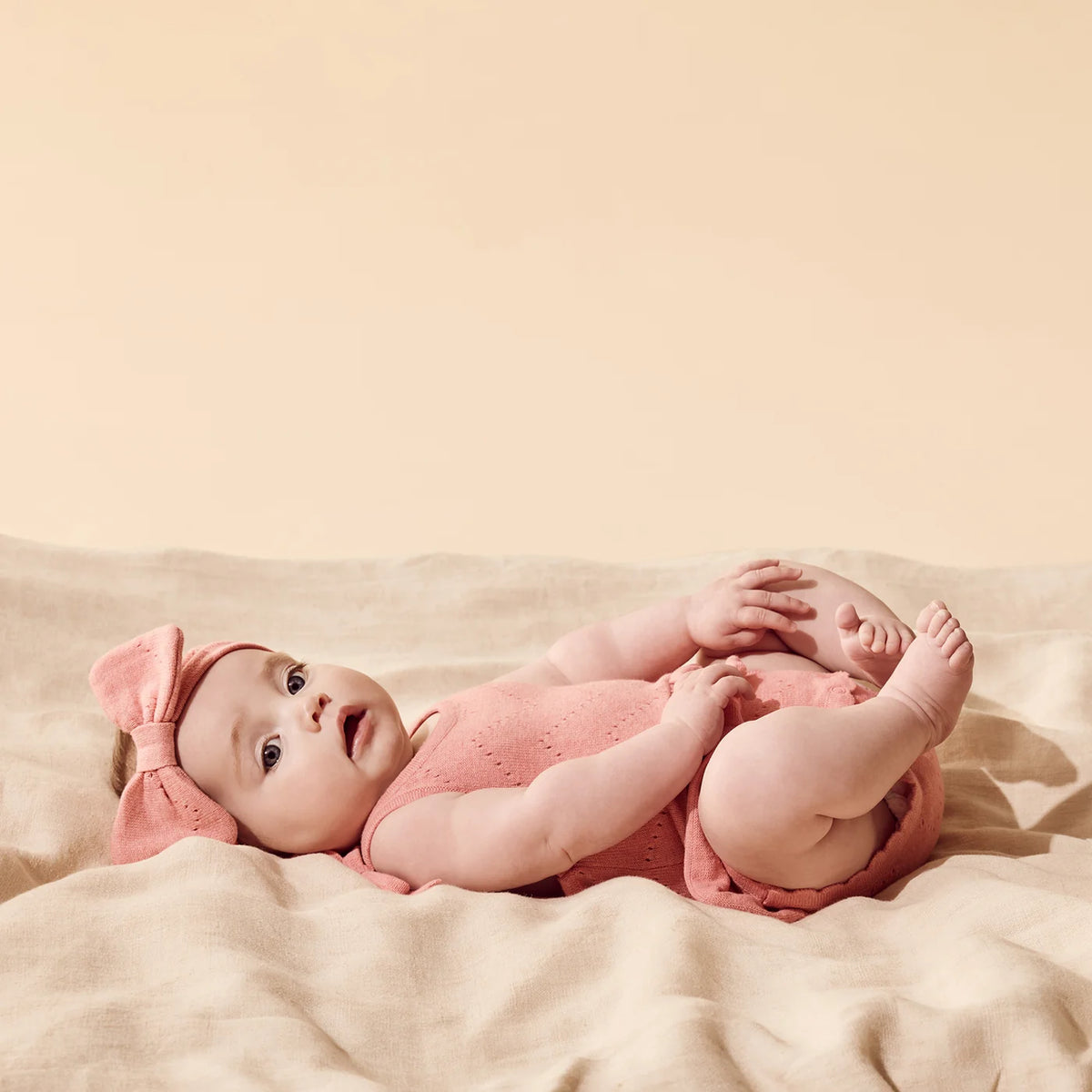 Wilson & Frenchy Petal Pink knitted pointelle playsuit, view 2