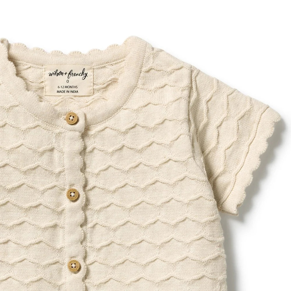 Wilson & Frenchy Milk Cloud organic knitted chevron growsuit, view 2