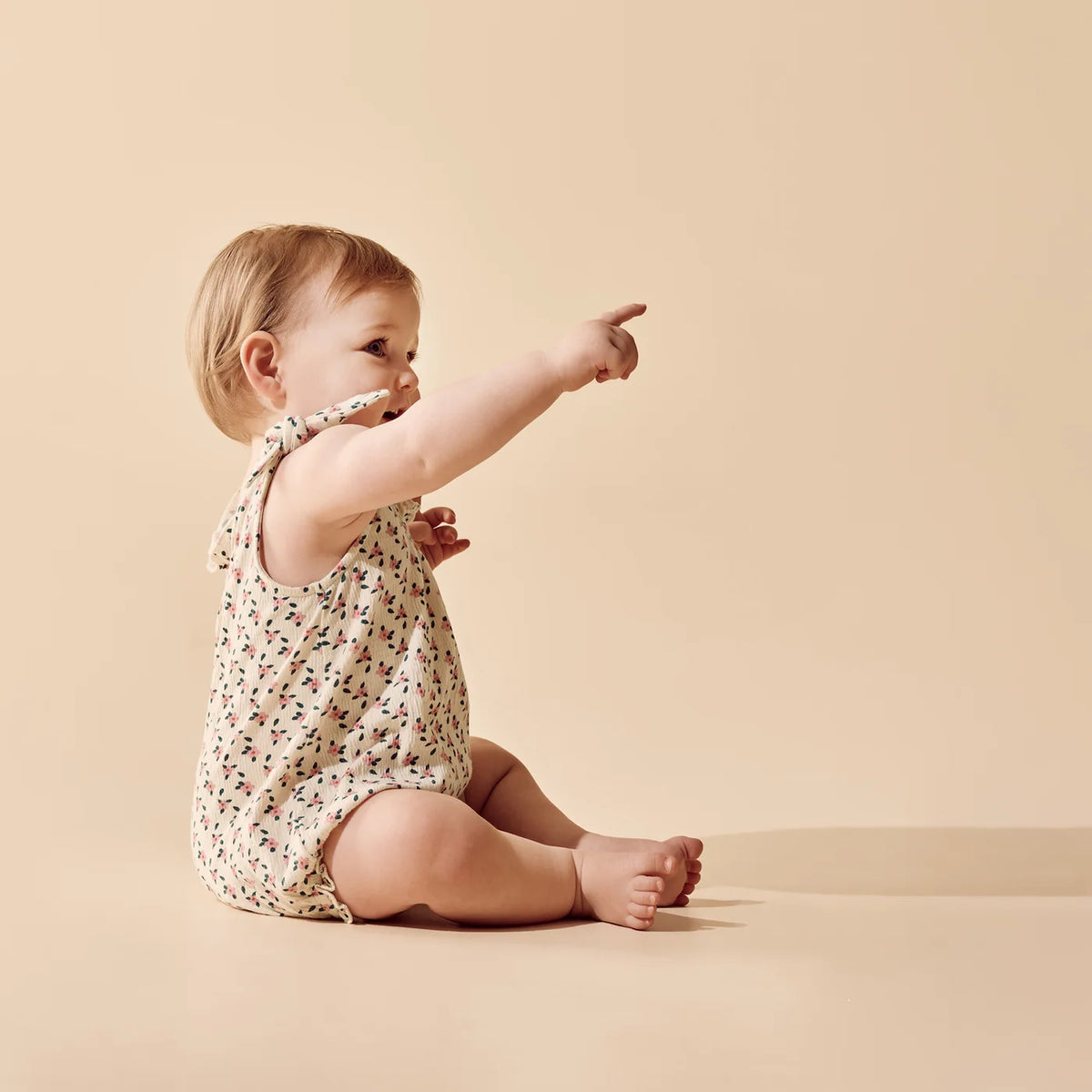 Wilson & Frenchy Little Blossom organic crinkle tie playsuit, view 2