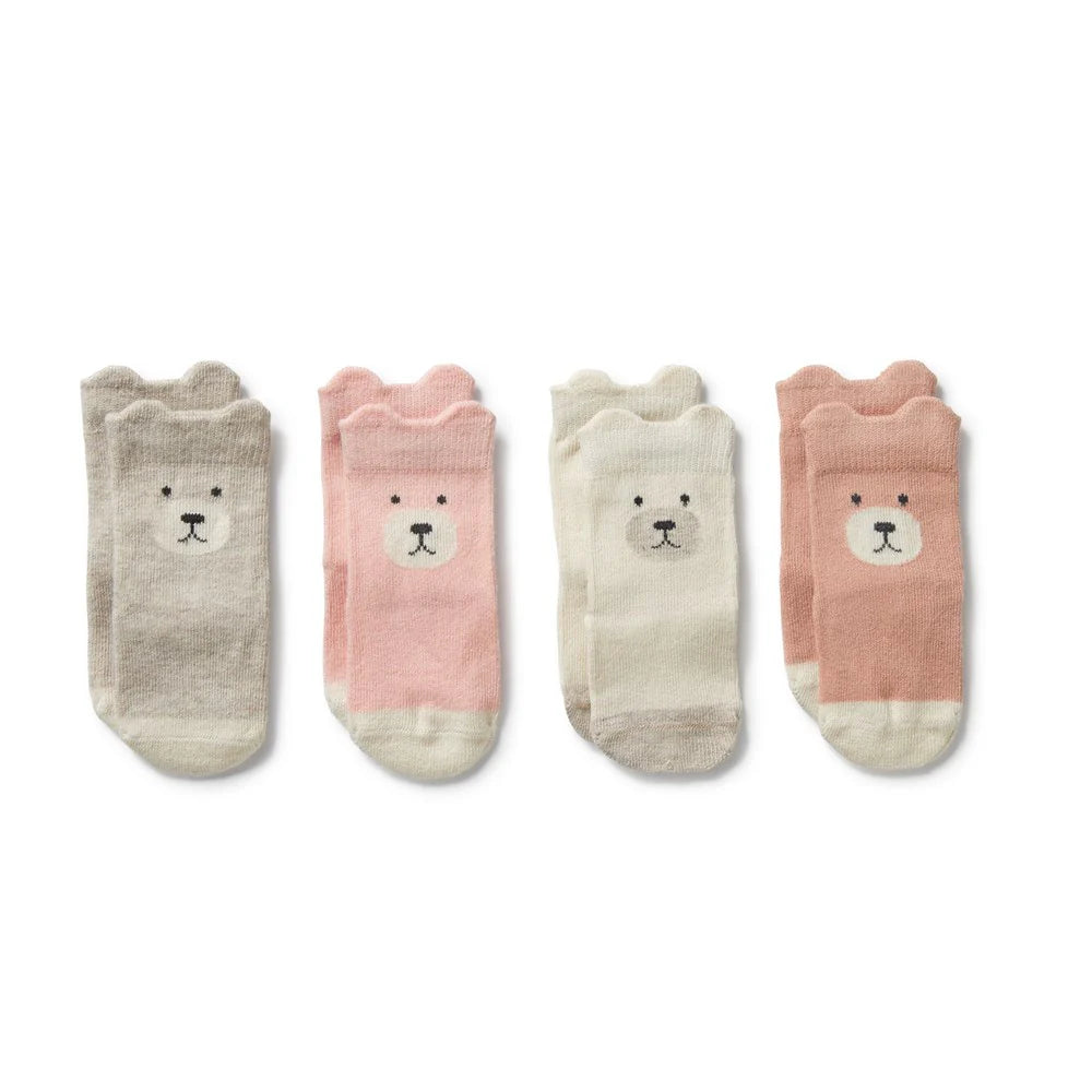 Wilson and Frenchy Pink Organic 4 Pack Baby Socks - product flatlay