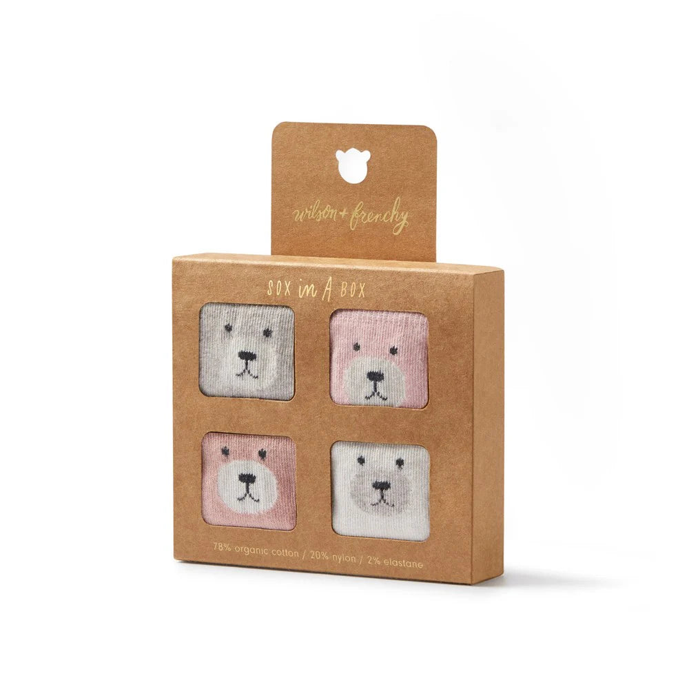 Wilson and Frenchy Pink Organic 4 Pack Baby Socks - socks on baby feet