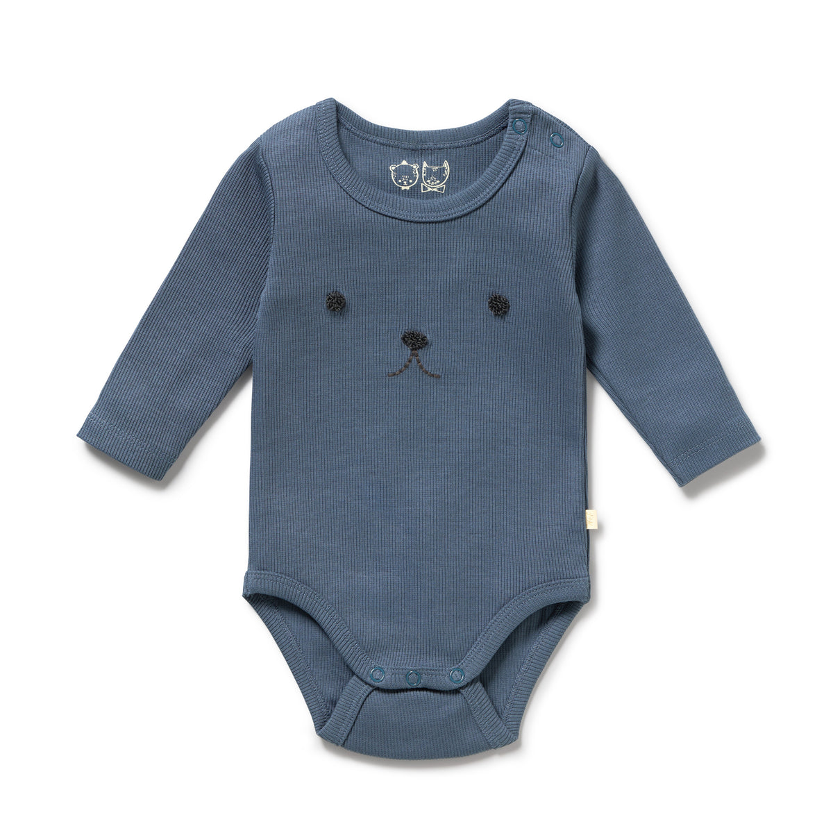 Wilson and Frenchy Twilight Blue Organic Rib Long Sleeved Bodysuit - baby front view