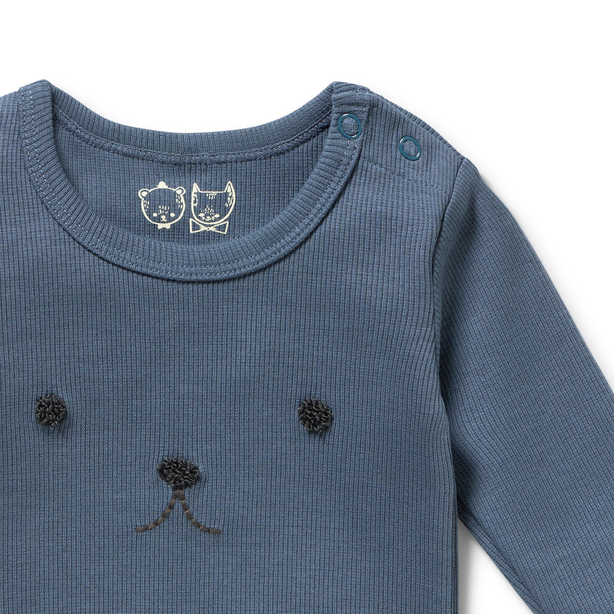 Wilson and Frenchy Twilight Blue Organic Rib Long Sleeved Bodysuit - rib texture detail