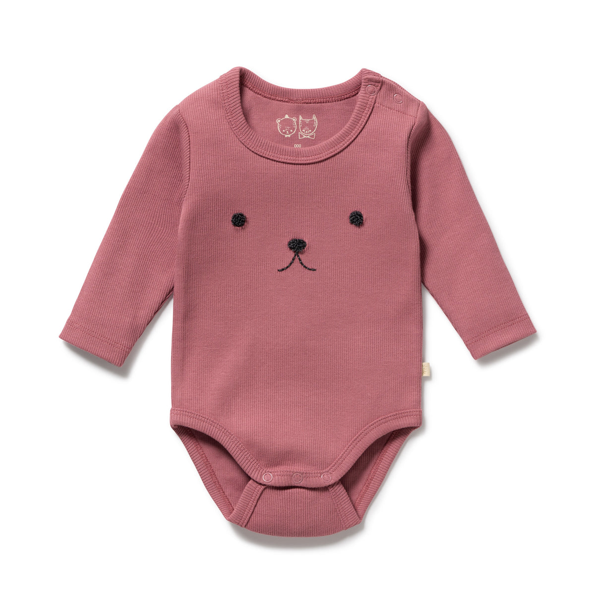 Wilson and Frenchy Plum Organic Rib Long Sleeved Bodysuit - baby front view