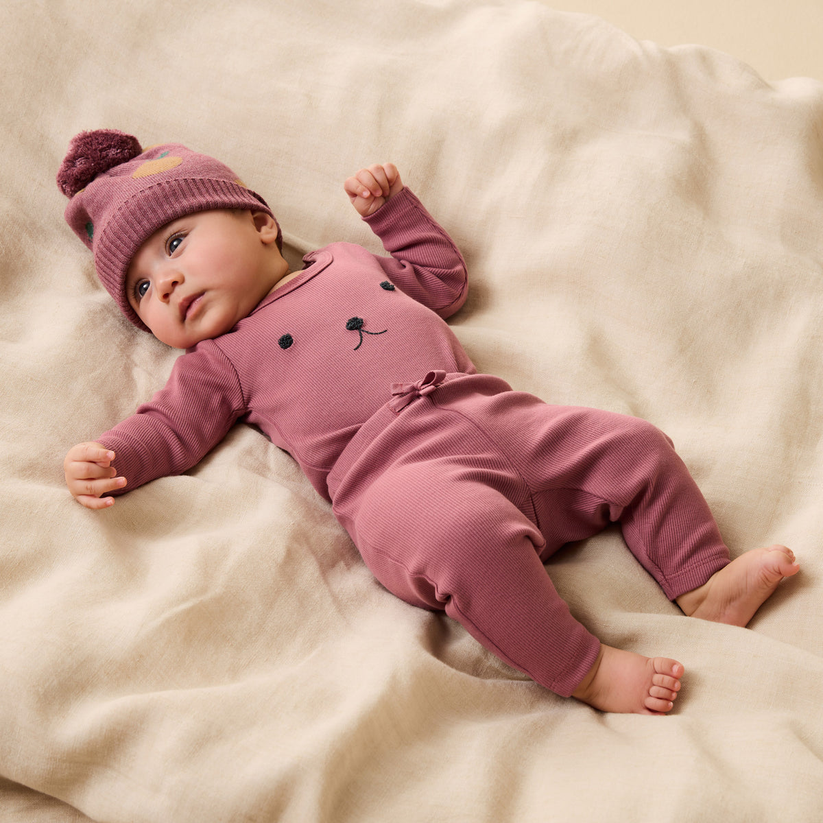 Wilson and Frenchy Plum Organic Rib Long Sleeved Bodysuit - lifestyle styled