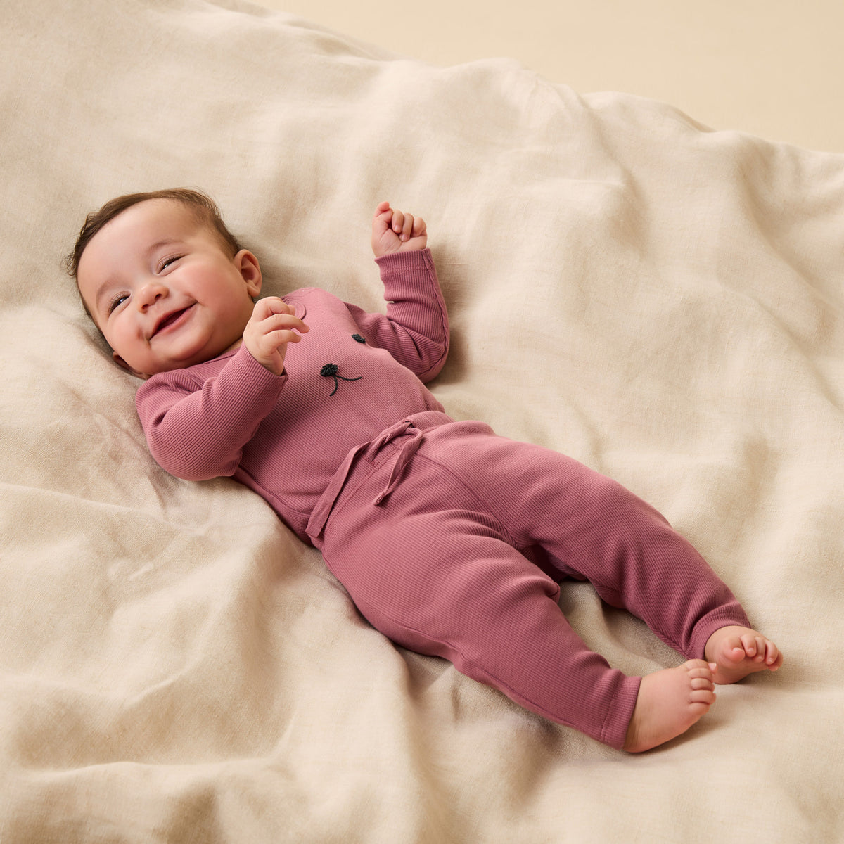 Wilson and Frenchy Plum Organic Rib Long Sleeved Bodysuit - close-up detail