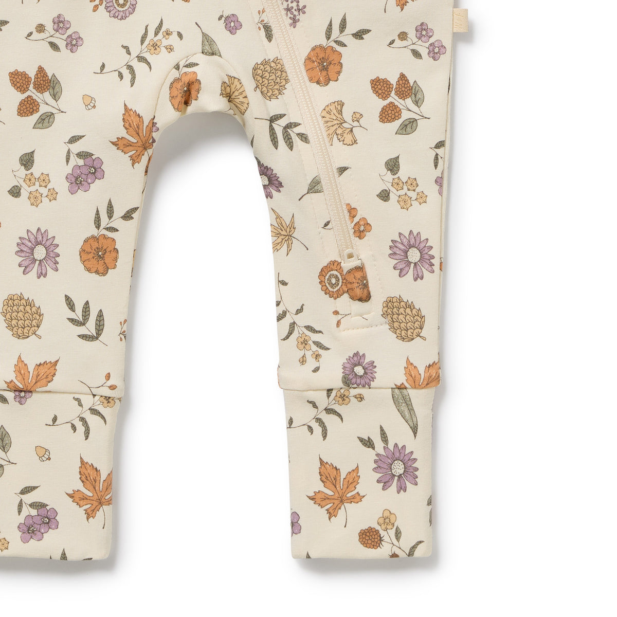 Wilson and Frenchy Maple Glow Organic Zipsuit with Feet - zip and feet detail