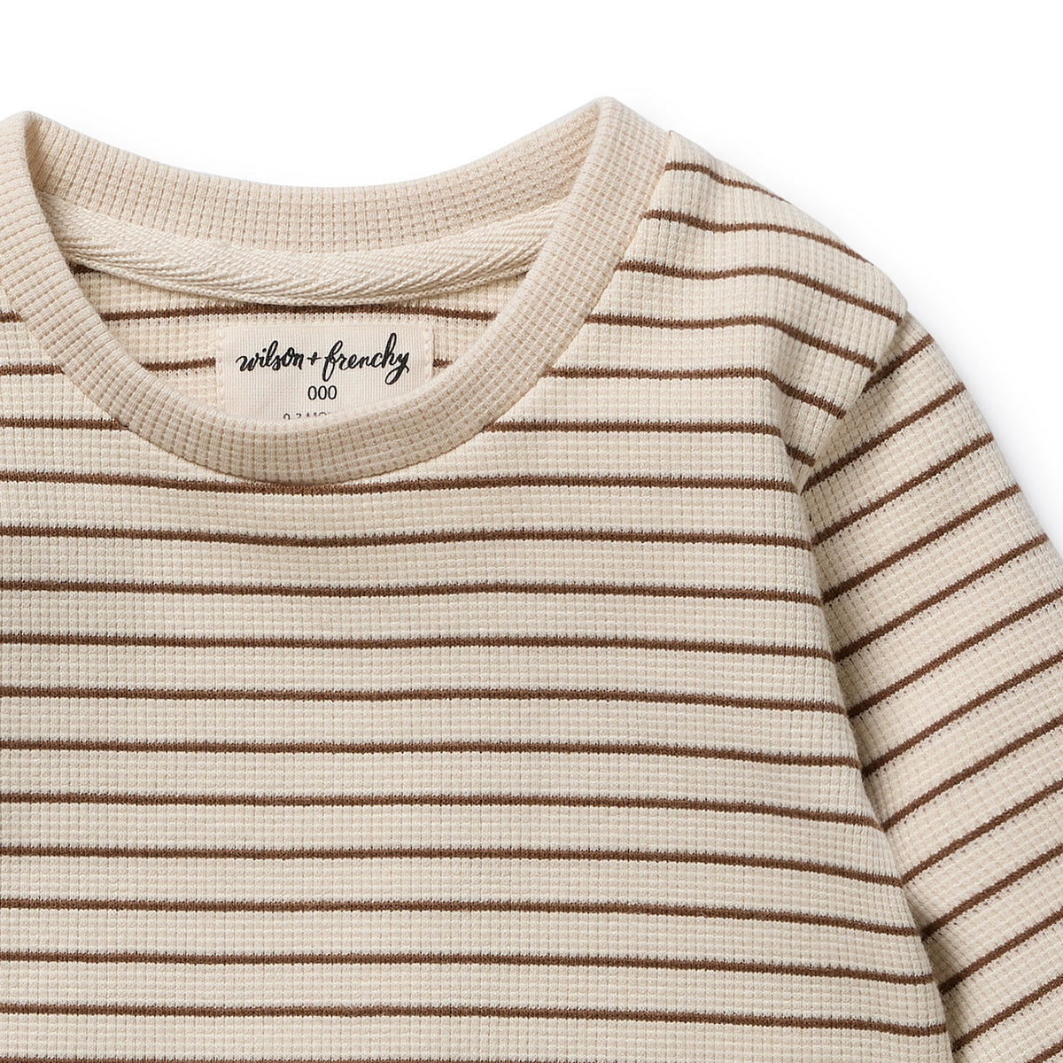 Wilson and Frenchy Nutmeg Stripe Organic Waffle Set - baby front view