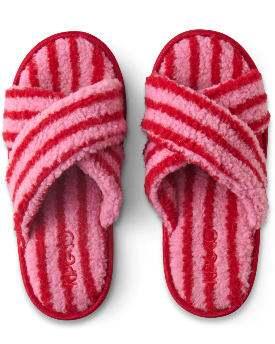 Kip and Co Candy Stripe Sherpa Adult Slippers - product flatlay