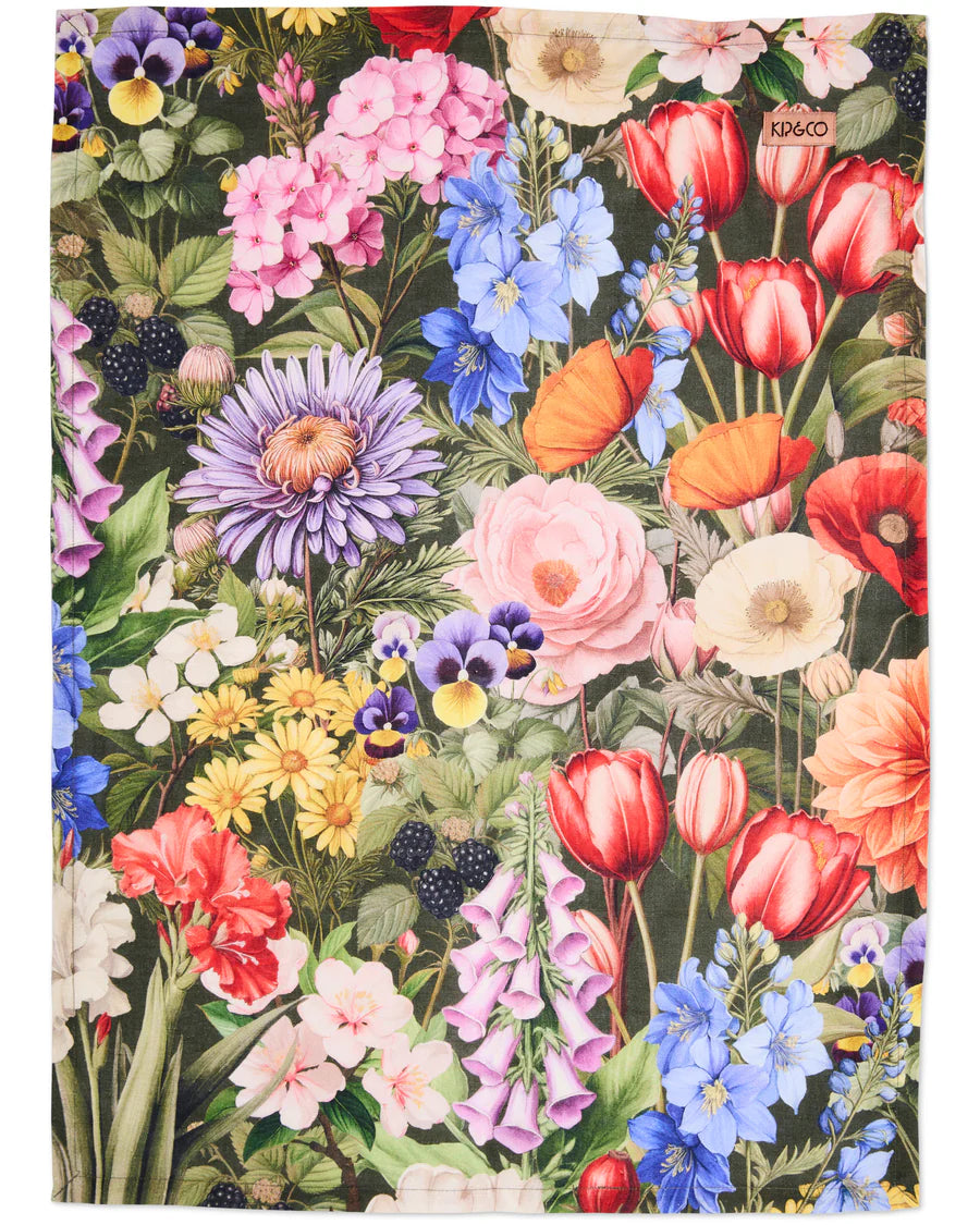 Kip and Co Cottage Garden Eden tea towel - hanging kitchen lifestyle