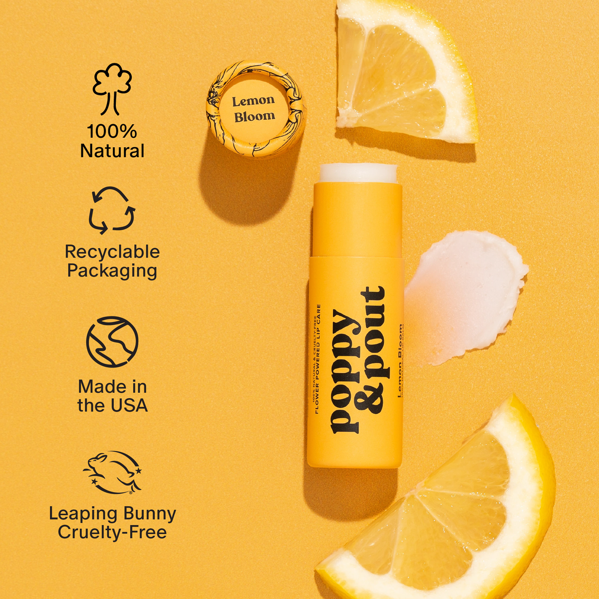 Poppy and Pout lip care duo Lemon Bloom - flat lay close-up