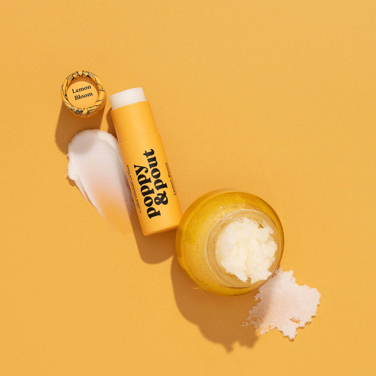Poppy and Pout Lemon Bloom scrub and balm - texture detail