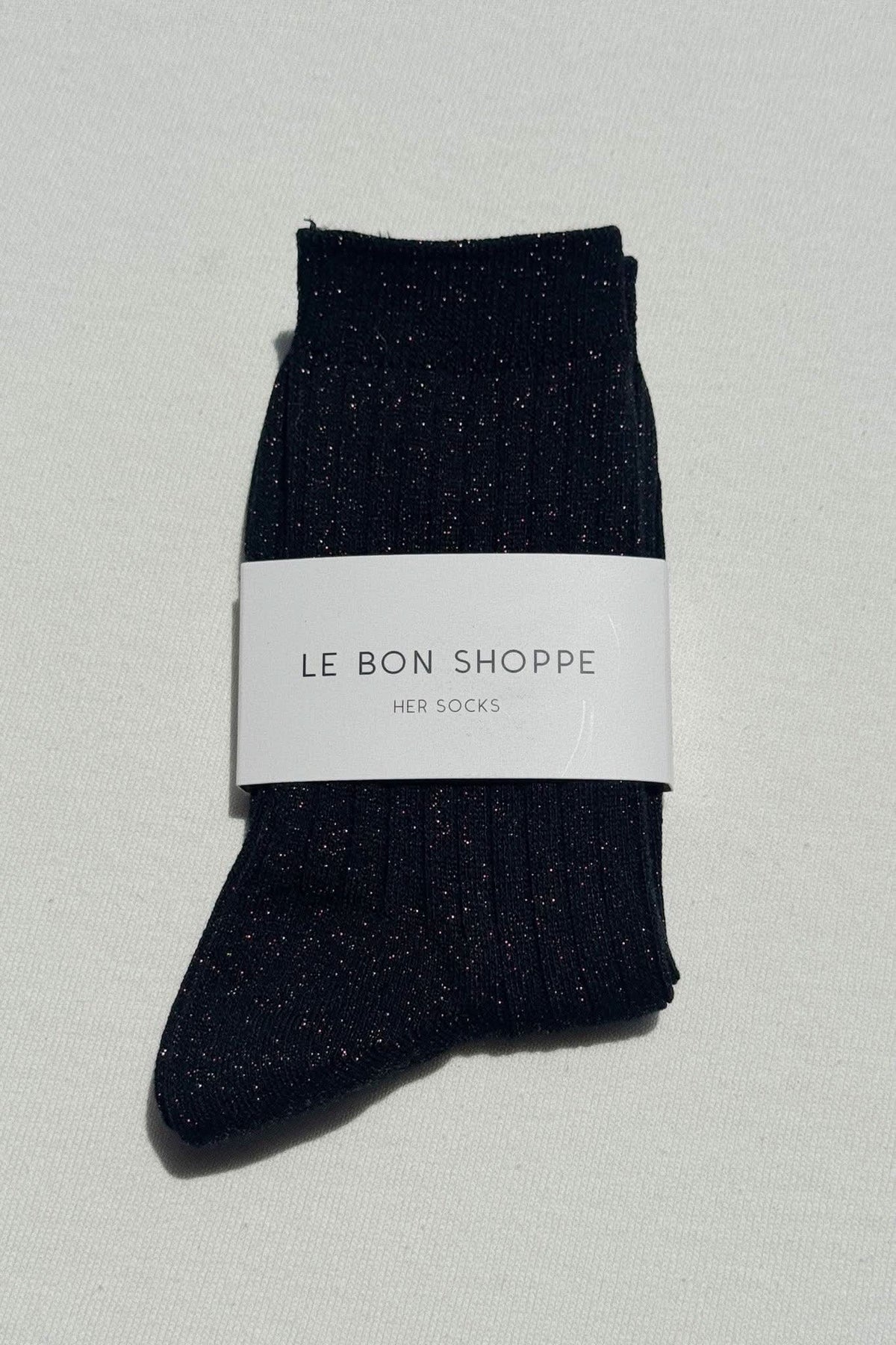 Le Bon Shoppe Modal Lurex Copper Black Sparkle socks - lifestyle styled