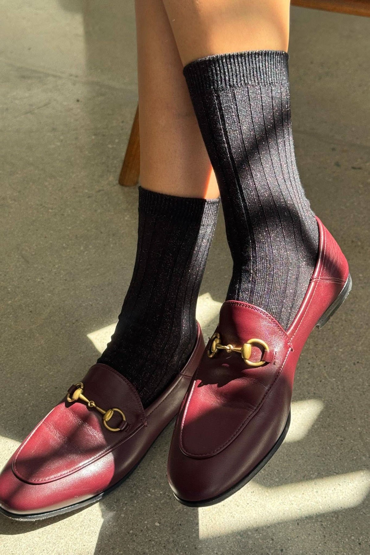 Le Bon Shoppe Her Socks Copper Black Sparkle - model on feet