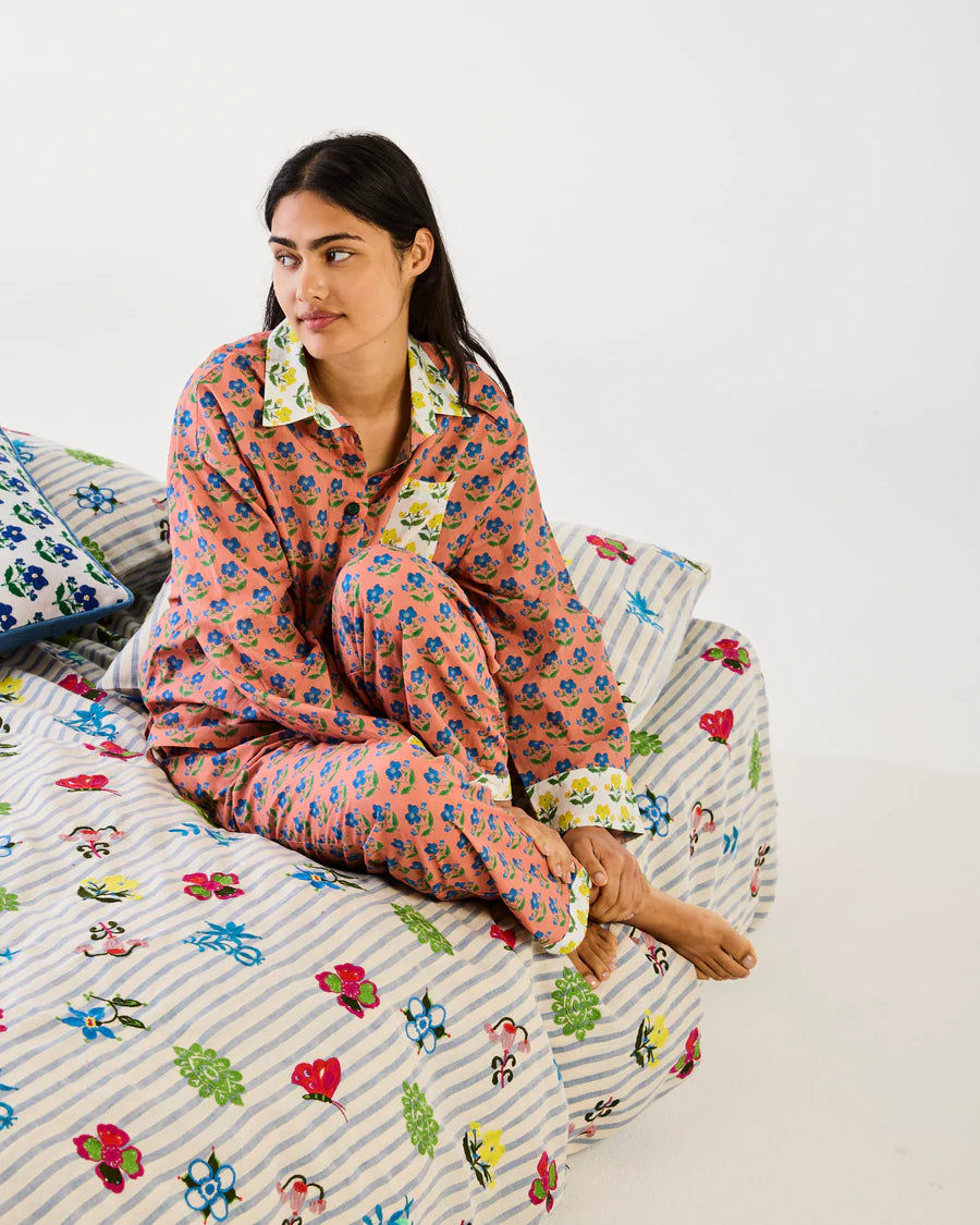 Kip and Co x Anna Spiro Indian Summer Rose Organic Cotton Long Sleeve Ladies Pyjama Set - model