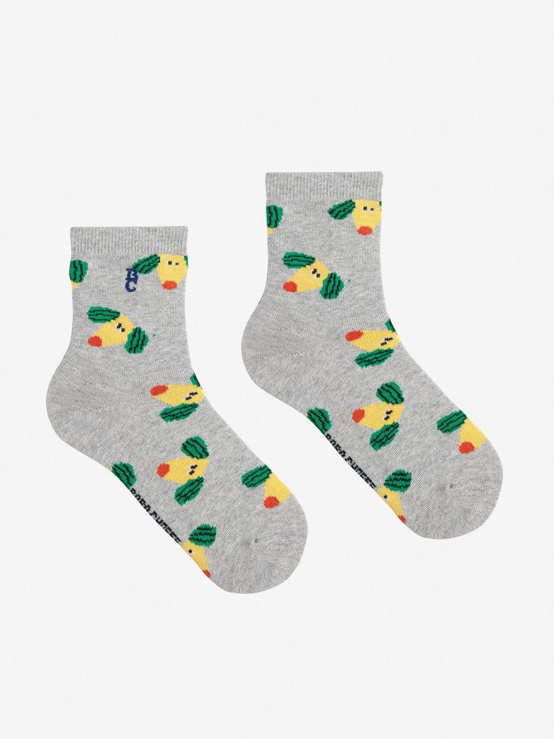 Bobo Choses - Happy Dog all over short socks SS25 — front view flat lay