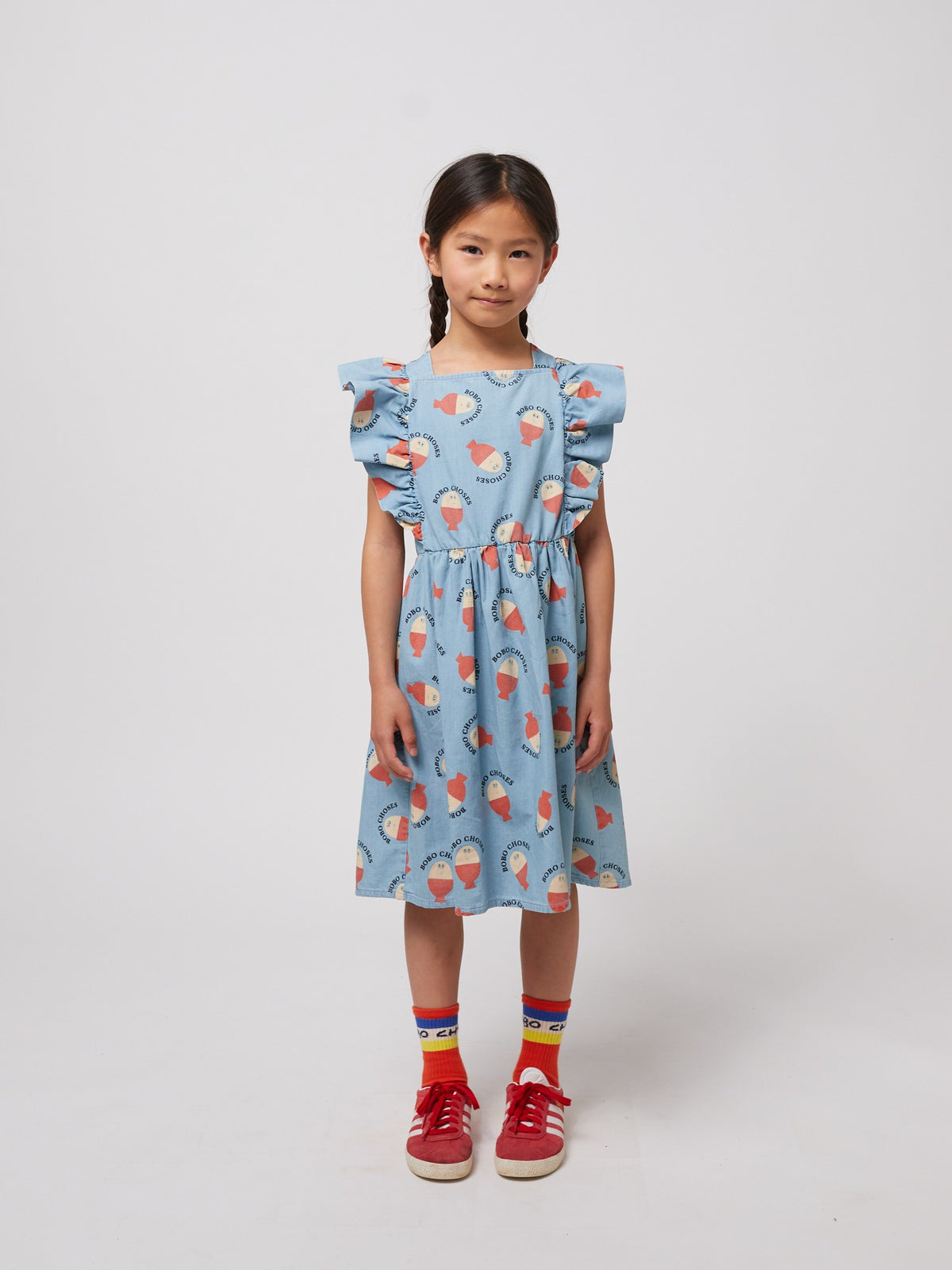 Bobo Choses - Morning Egg all over ruffle dress SS25 — product detail shot