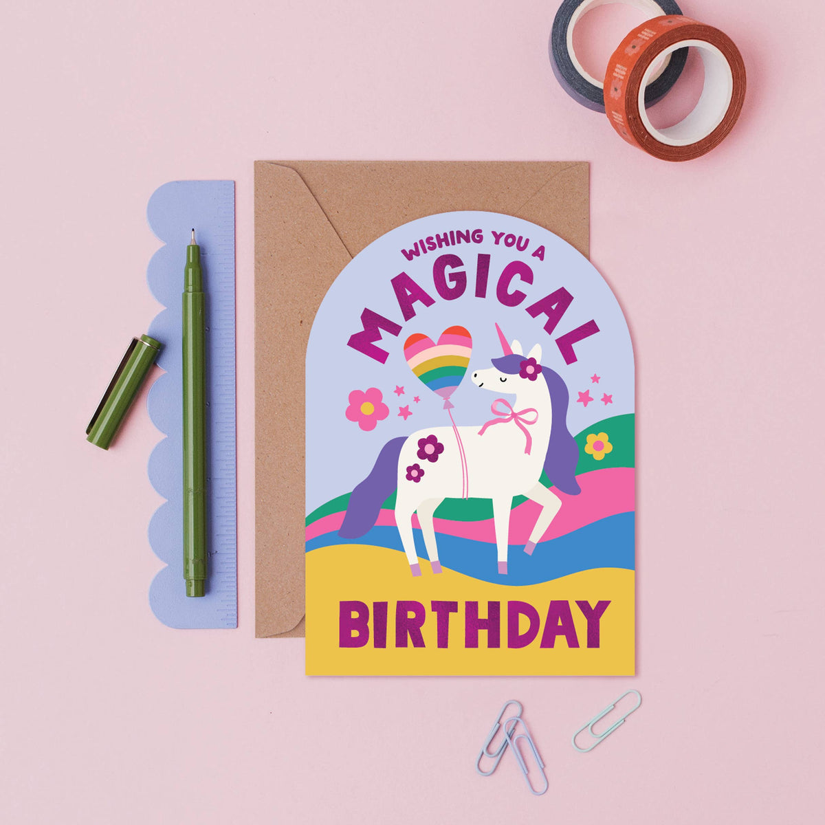 Mifkins | Rainbow Waves unicorn Children's Birthday Card