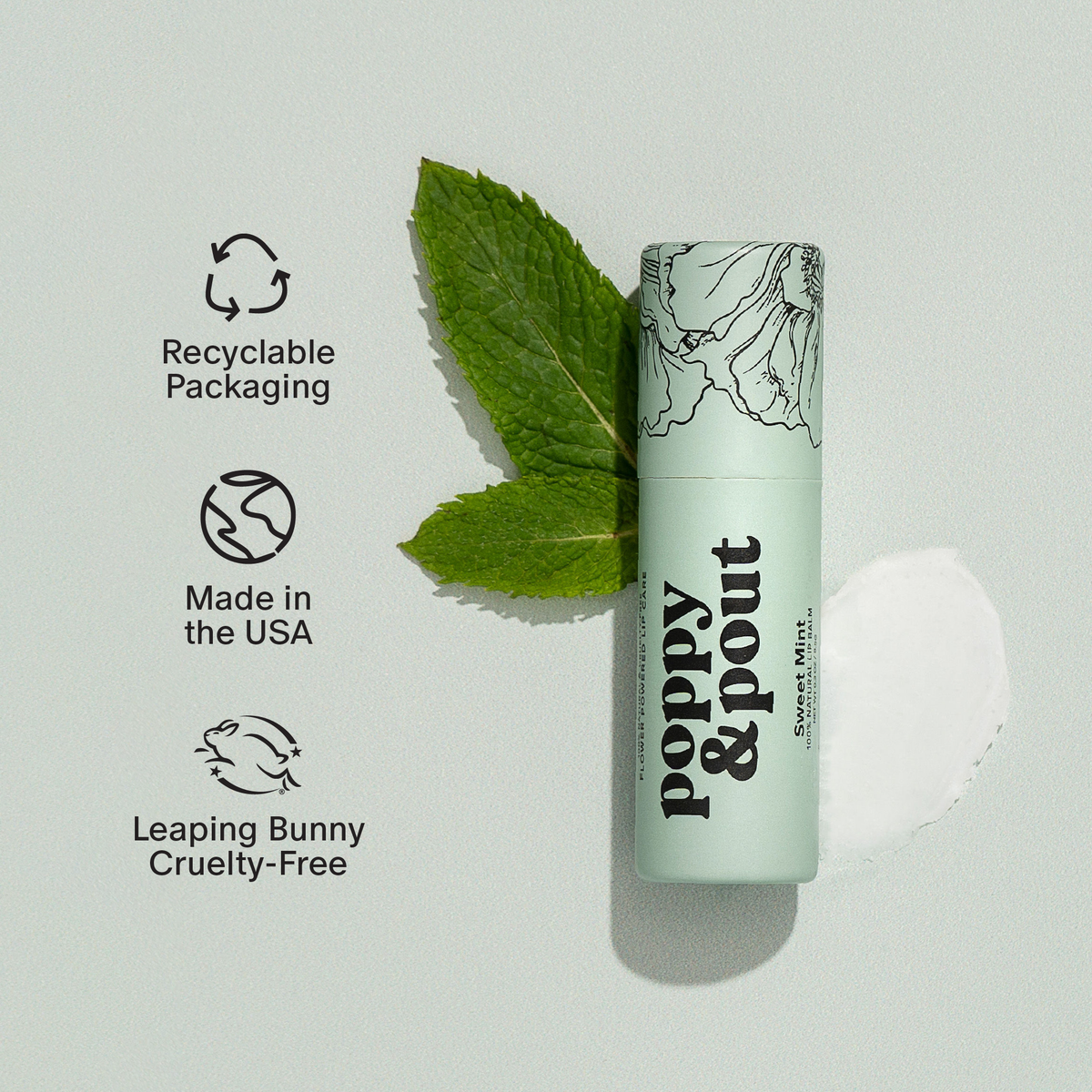 Poppy and Pout Sweet Mint lip balm - lifestyle styled