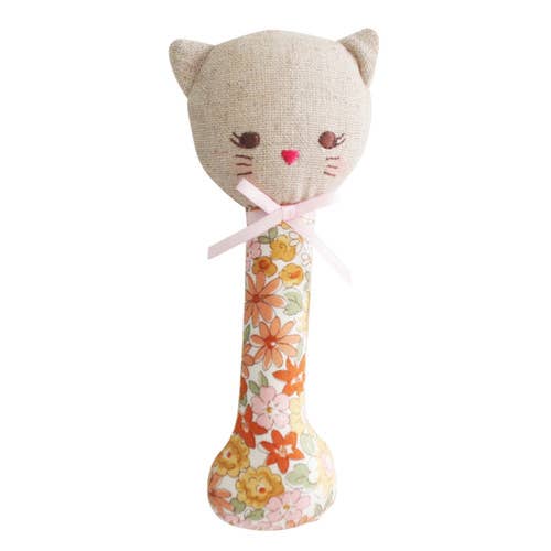 Alimrose - Kitty Stick Rattle Sweet Marigold — front view flat lay