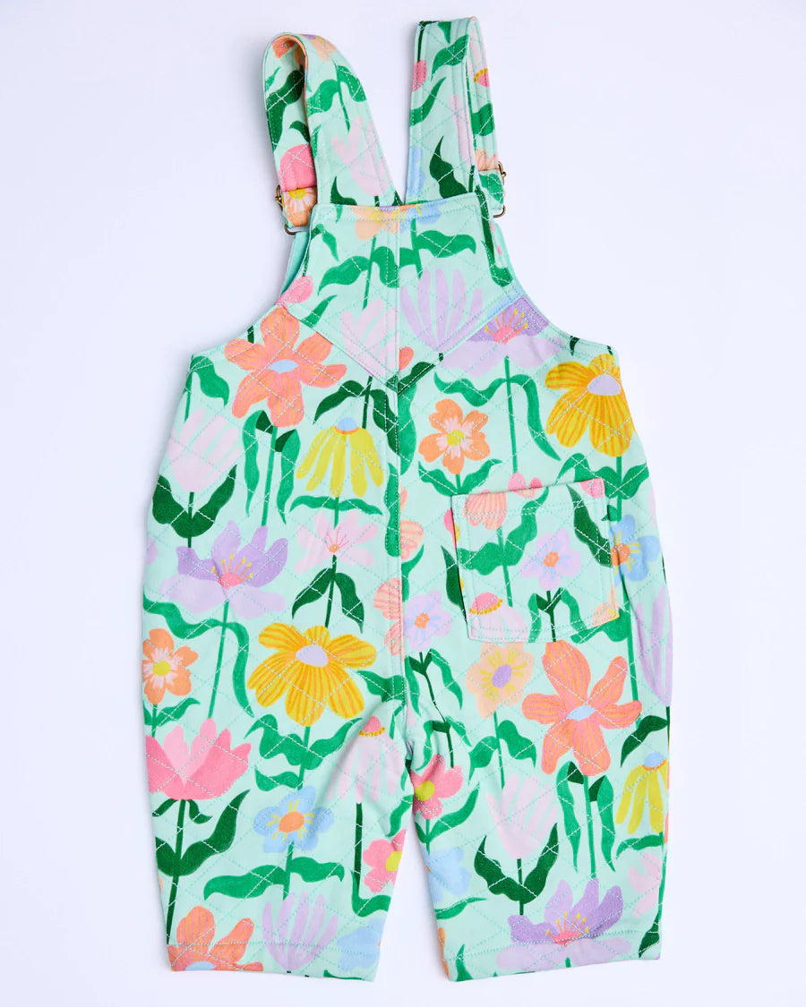 Kip and Co Popping Flowers quilted overalls - styled baby shot