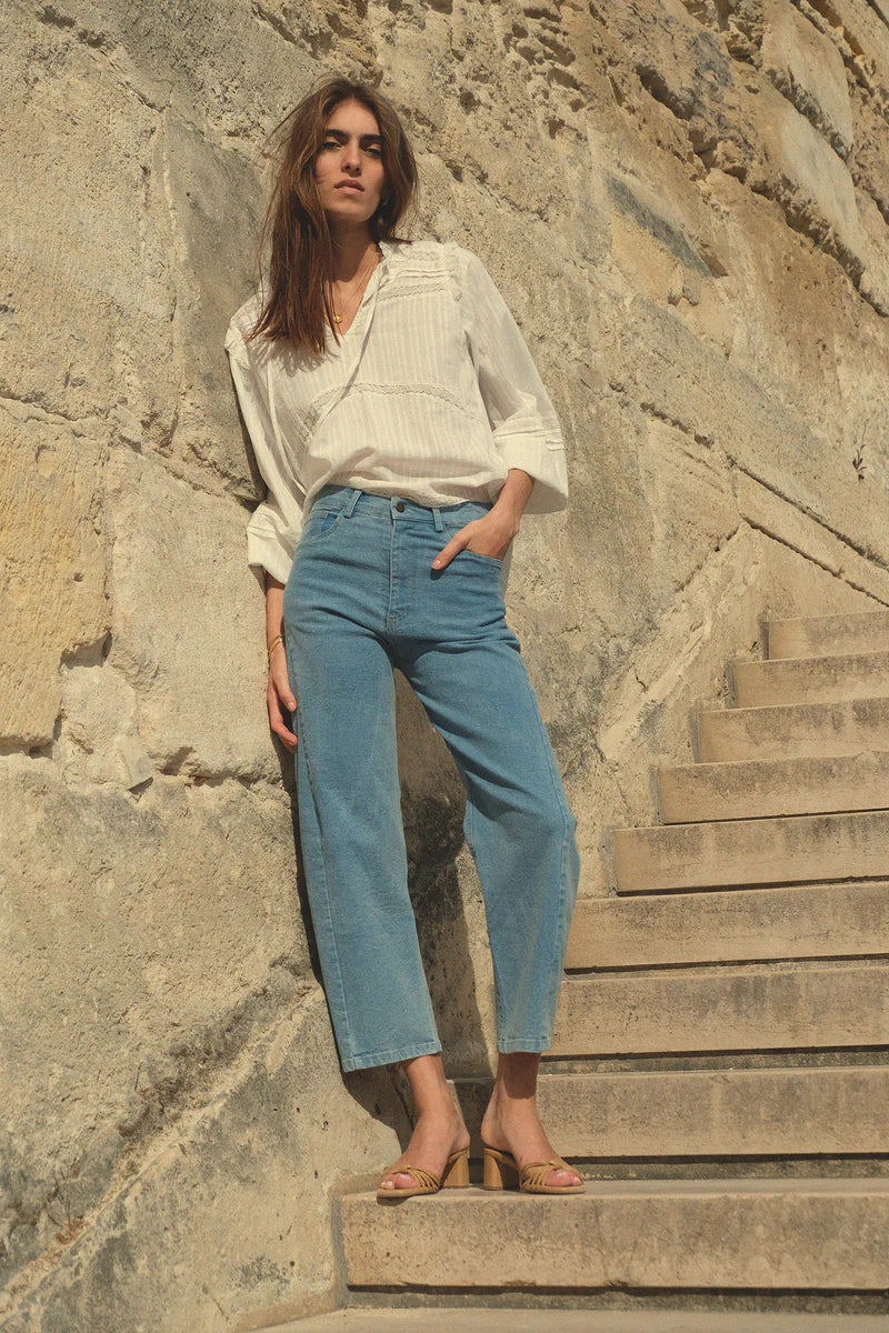 Lilya Guildford Denim Jean pale blue - denim detail close-up