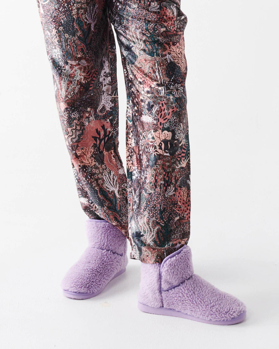Kip and Co Lavender Sherpa Boot - side view on feet