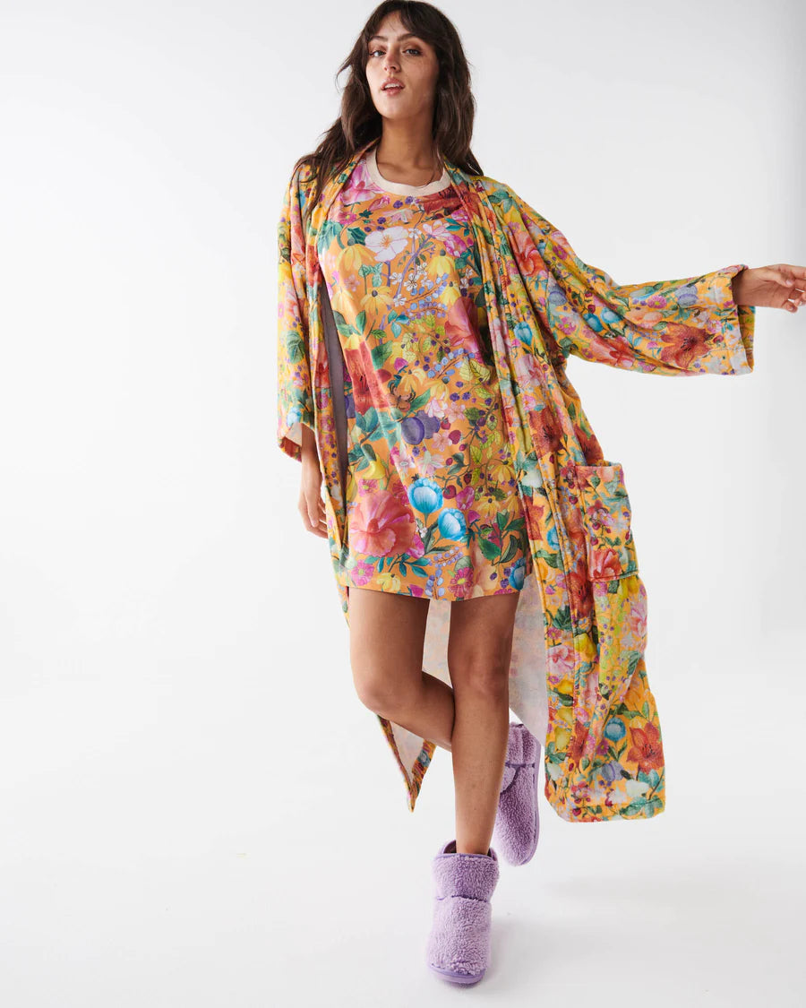 Kip and Co Lavender Sherpa Boot - model wearing pyjamas and boots