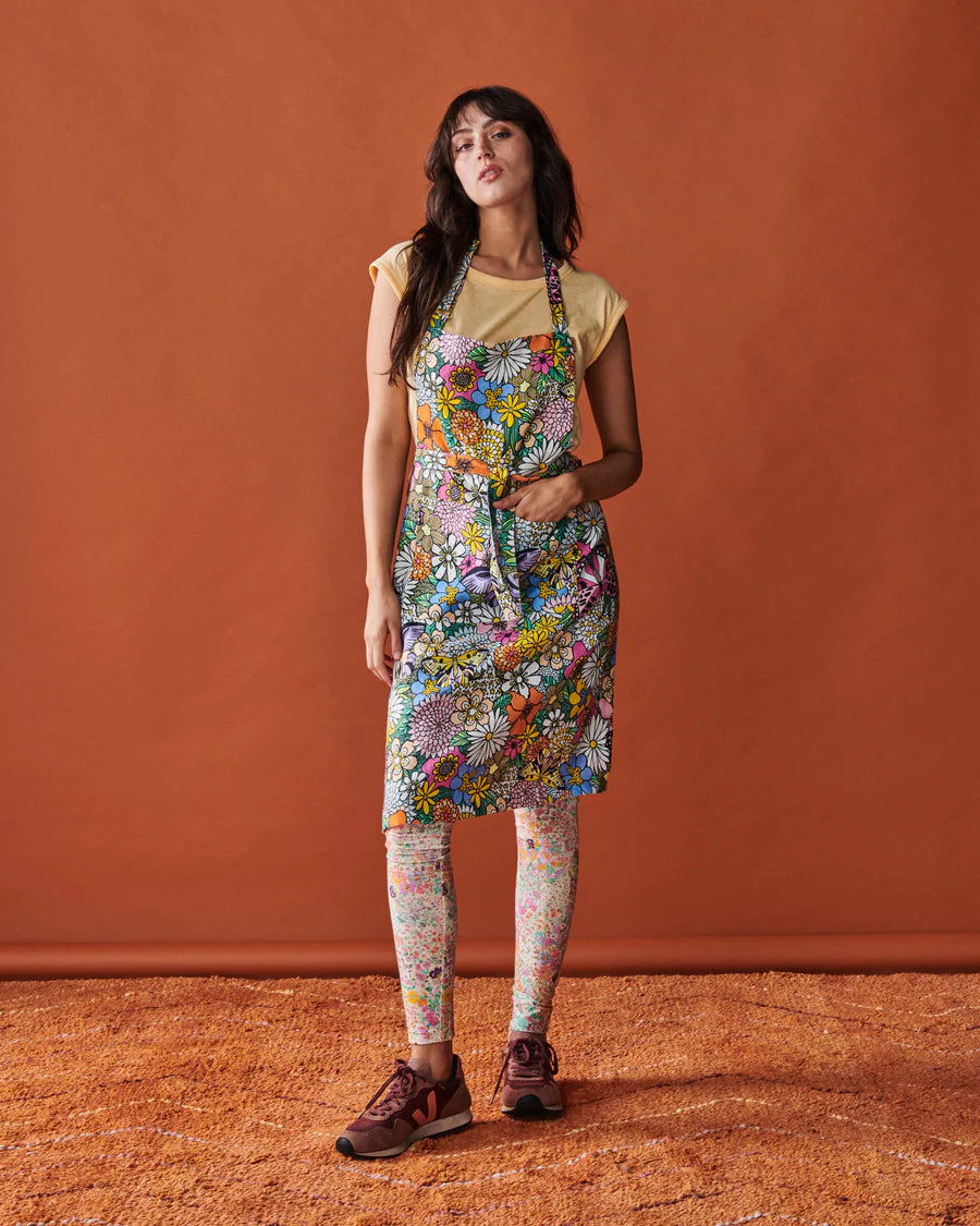 Kip and Co Bliss Floral linen apron - floral print and tie detail
