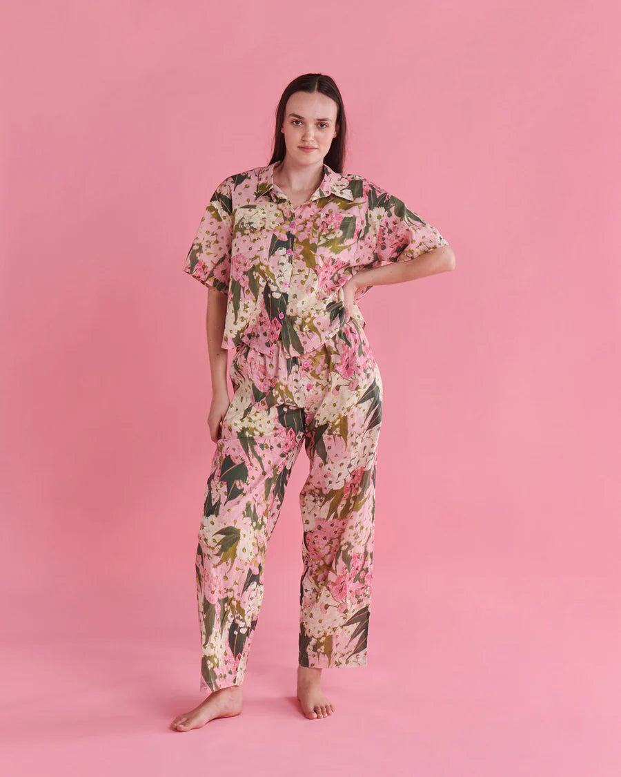 Kip and Co Bush Blossom pyjamas - model full length lifestyle