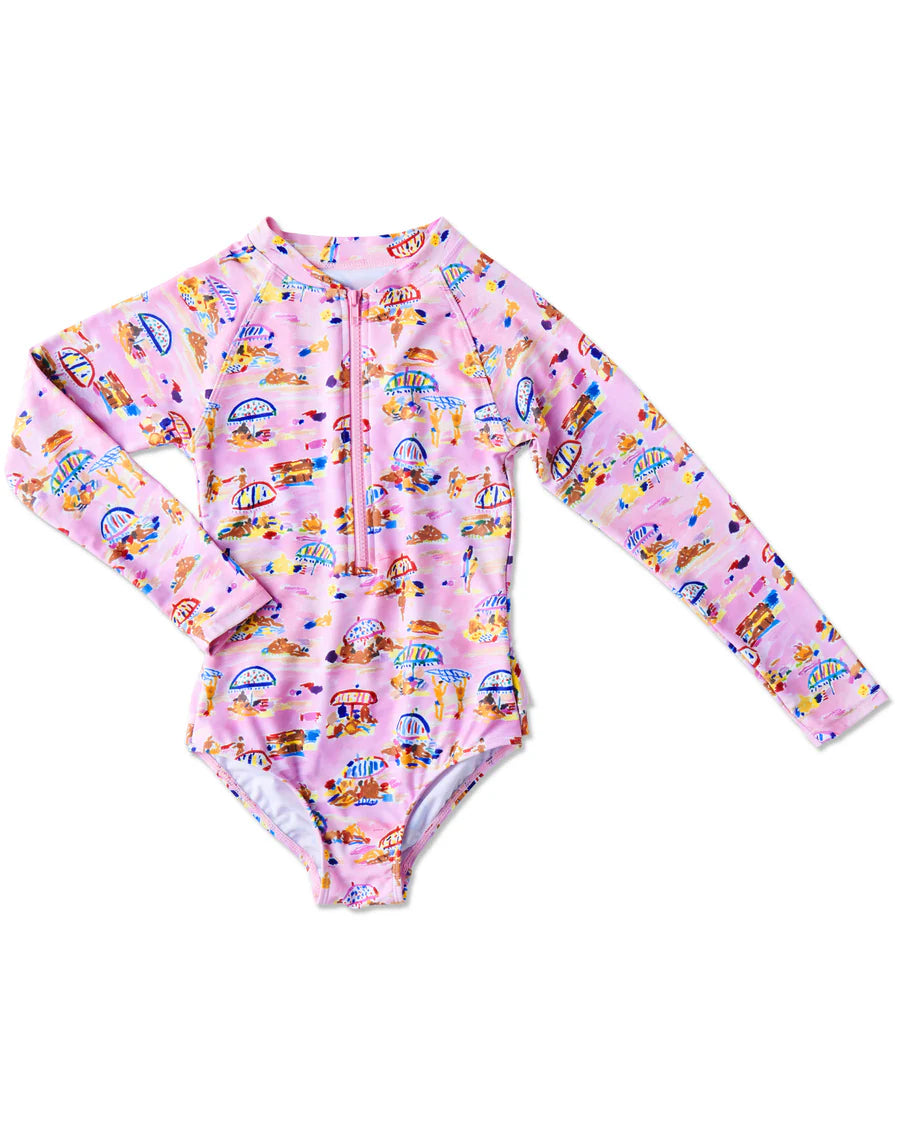 Kip and Co x Ken Done Beach Days Long Sleeve Kids Bathers - product flatlay
