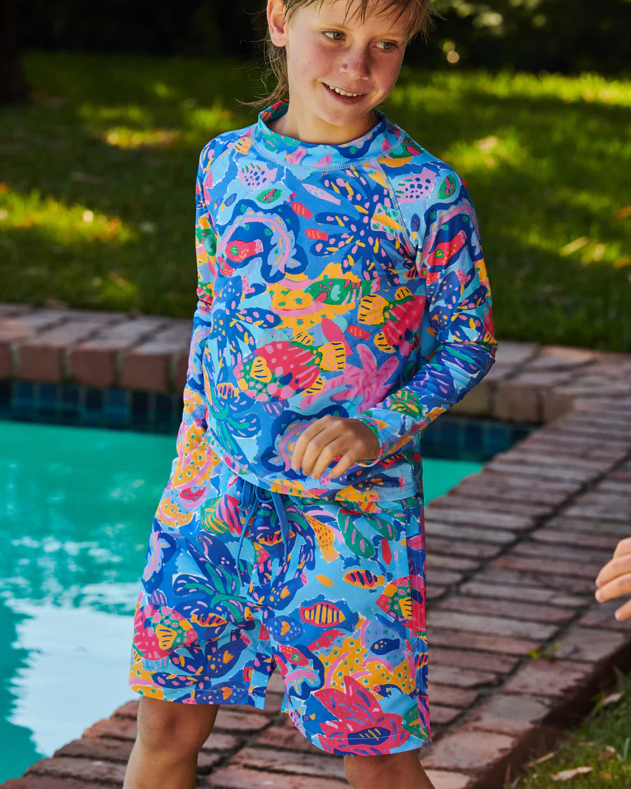 Kip and Co Ken Done Reef Garden rash vest - child wearing lifestyle