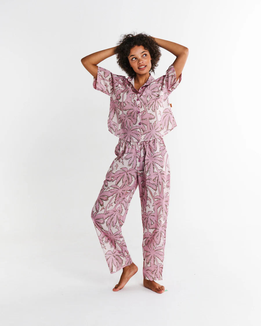 Kip and Co Balmy Palmy Organic Cotton Ladies Pyjama Set - model lifestyle