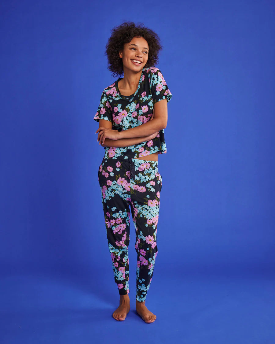 Kip and Co Periwinkle Organic Cotton Jersey Ladies Pyjama Set - model lifestyle
