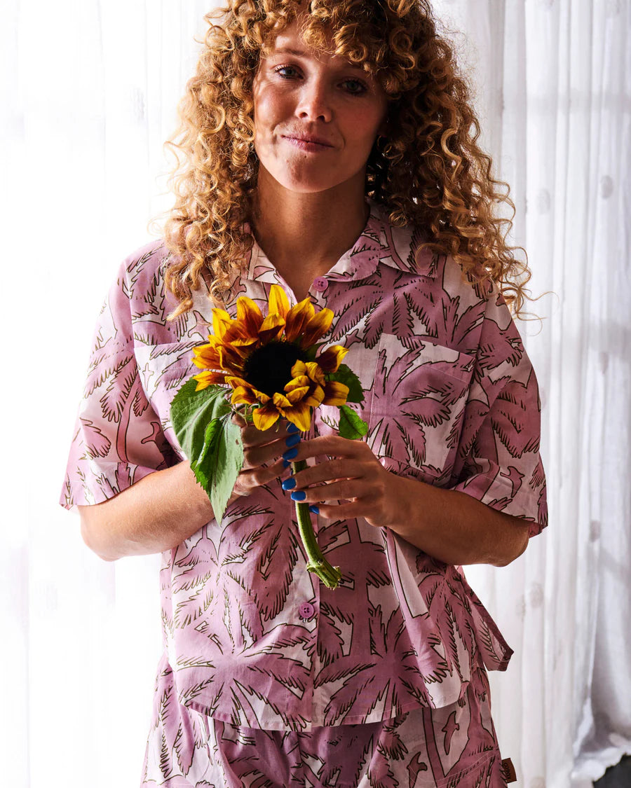 Kip and Co Balmy Palmy pyjamas - relaxed lifestyle shot