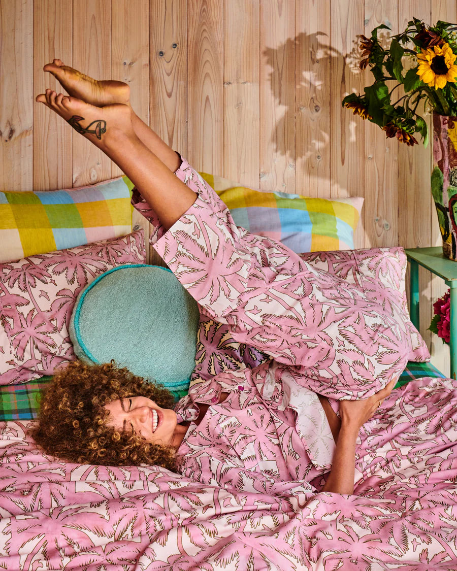 Kip and Co Balmy Palmy organic PJ set - tropical palm print detail