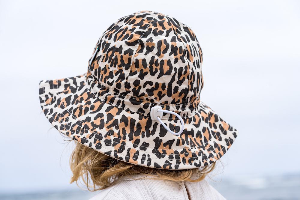 Acorn Leopard Wide Brim Hat - front view on model