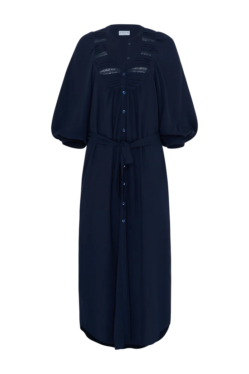 Lilya Lucille Dress navy - fabric detail close-up