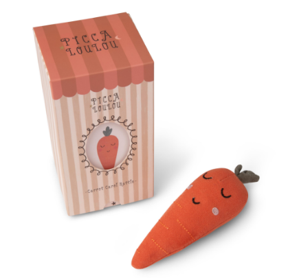 Picca Loulou - Baby Rattle- Carrot — front view flat lay