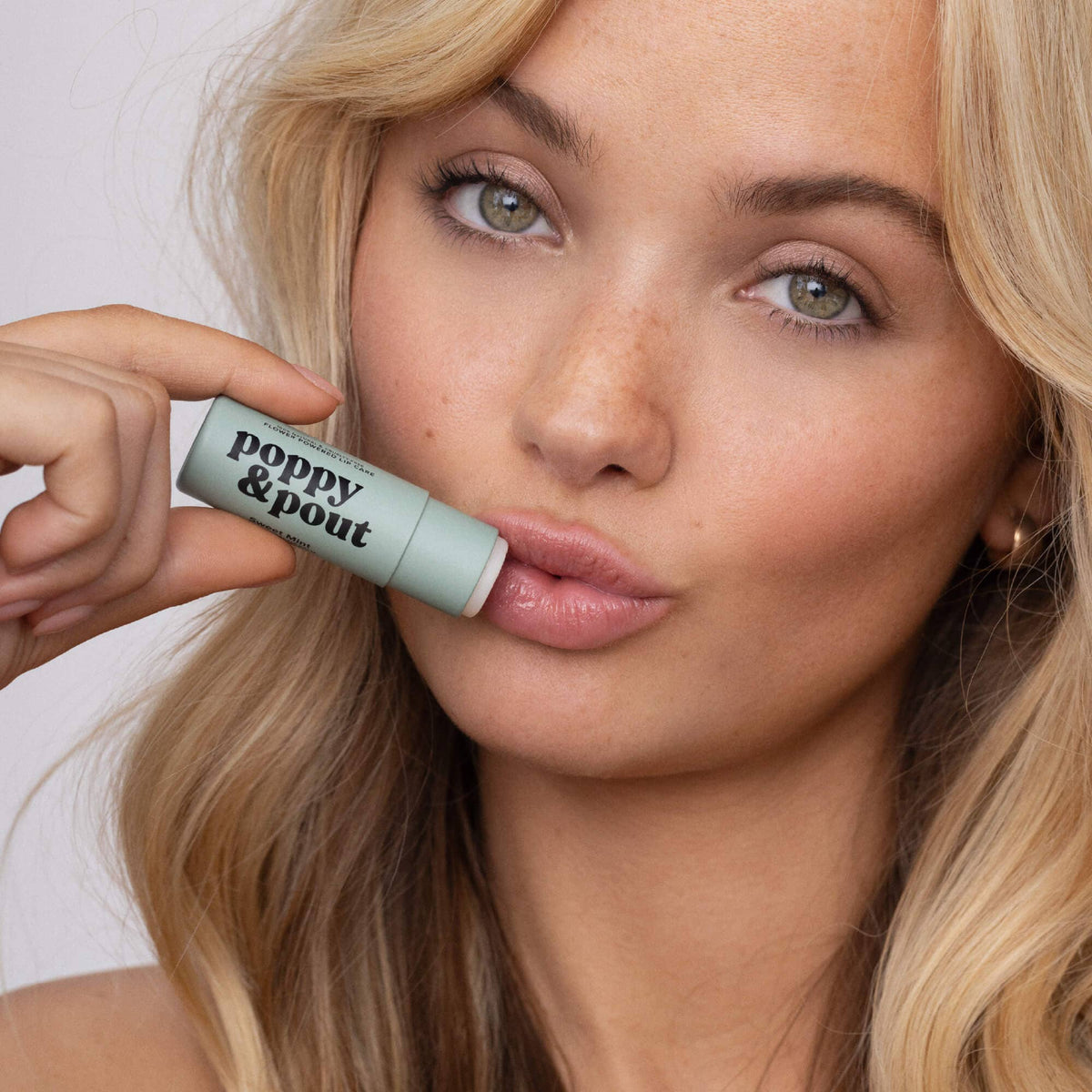 Poppy and Pout Sweet Mint lip balm - tube front view